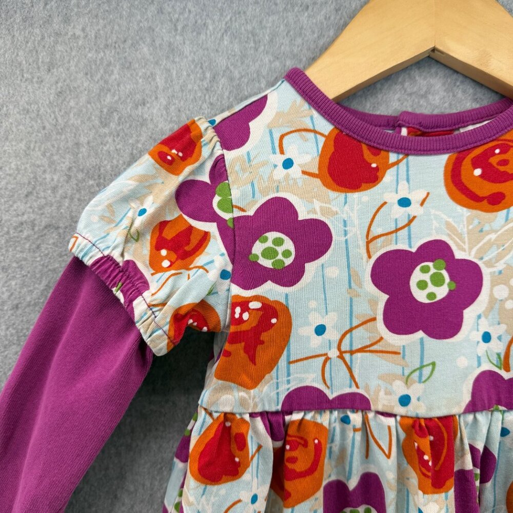 Hanna Andersson Girls Size 80 / US 2 Long Sleeve Dress Blue Purple Orange Floral - Picture 3 of 15